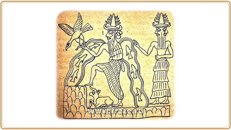 Шумерский бог-ануннак Энки (аккадский Эа, армянский Хайя) c двойными потоками Евфрата и Тигра, исходящими из его плеч.